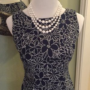 Navy blue and white floral shift dress size 6
